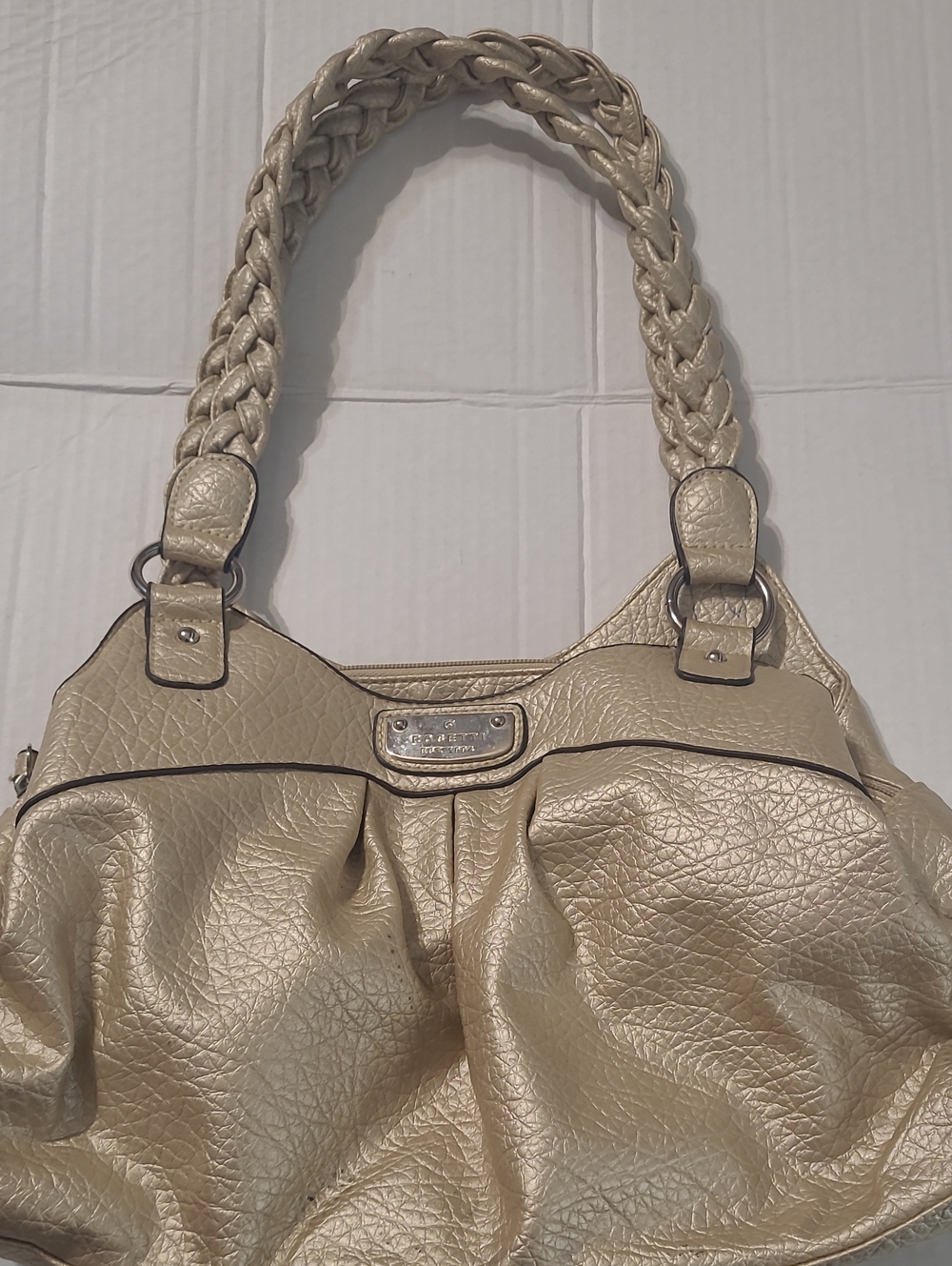 Vintage Rosetti Metallic Cream Braided-Handle Shoulder Bag